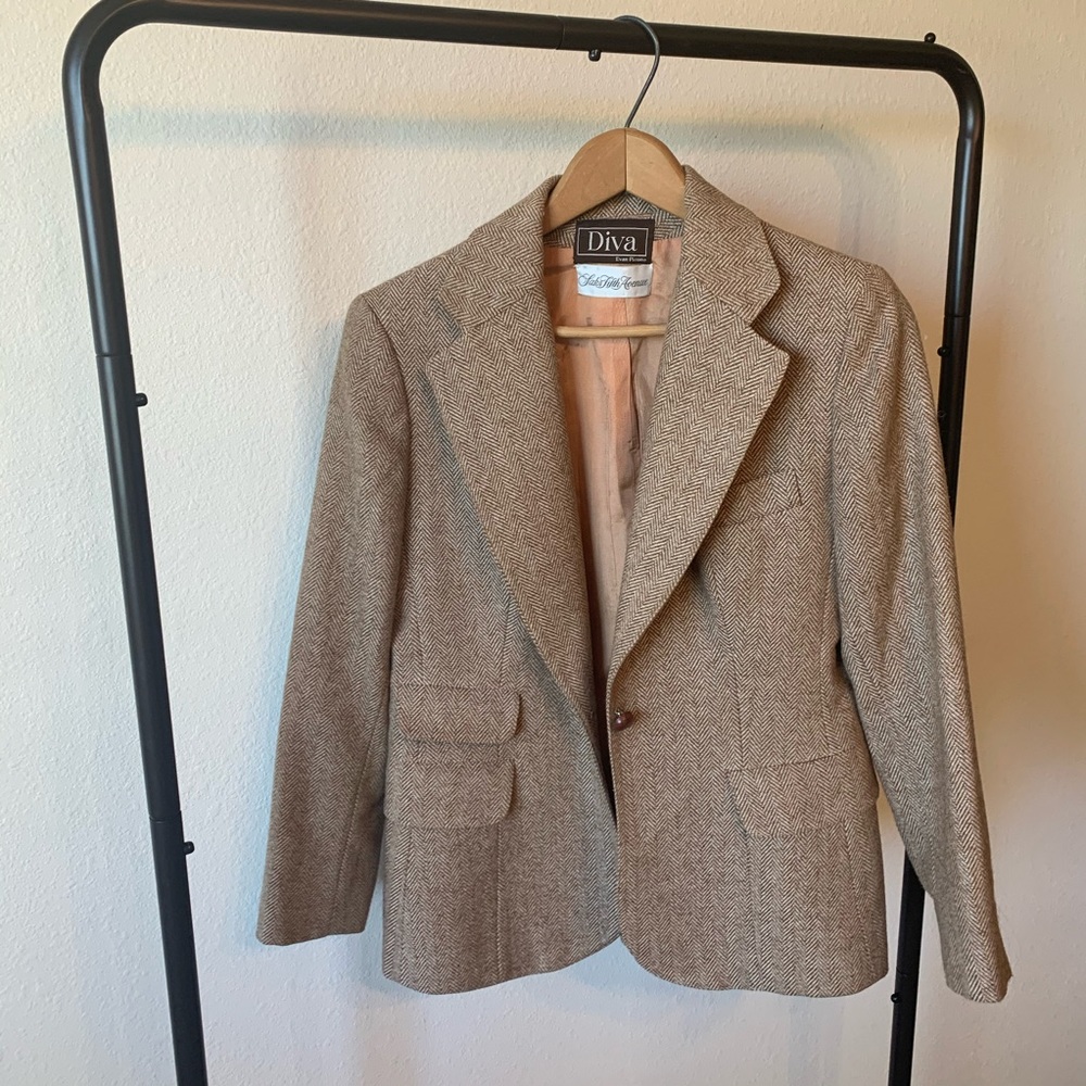 Vintage Saks Fifth Avenue wool herringbone blazer